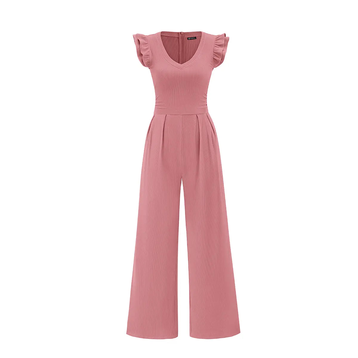 Prettygarden One Piece Jumpsuits for Women Dressy Ruffle Cap Sleeve V Neck Ribbed Knit Wide Leg Romper Casual Spring Outfits