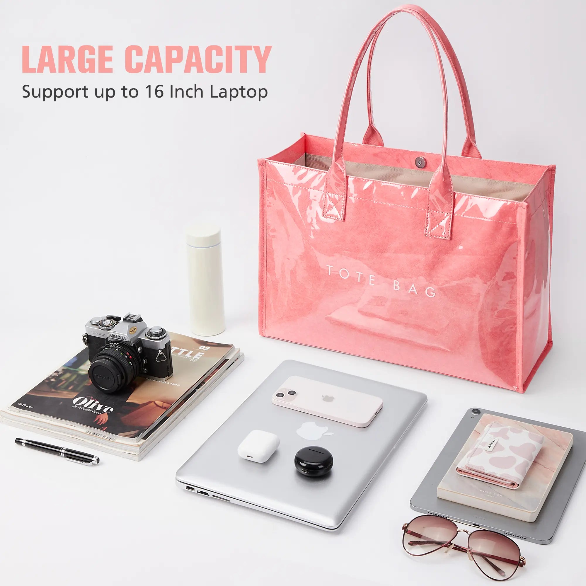 KALIDI PVC Tote Women Weekender Everything Fashion Bag Large Shopper Handbag Oversize Shoulder Travel Purse