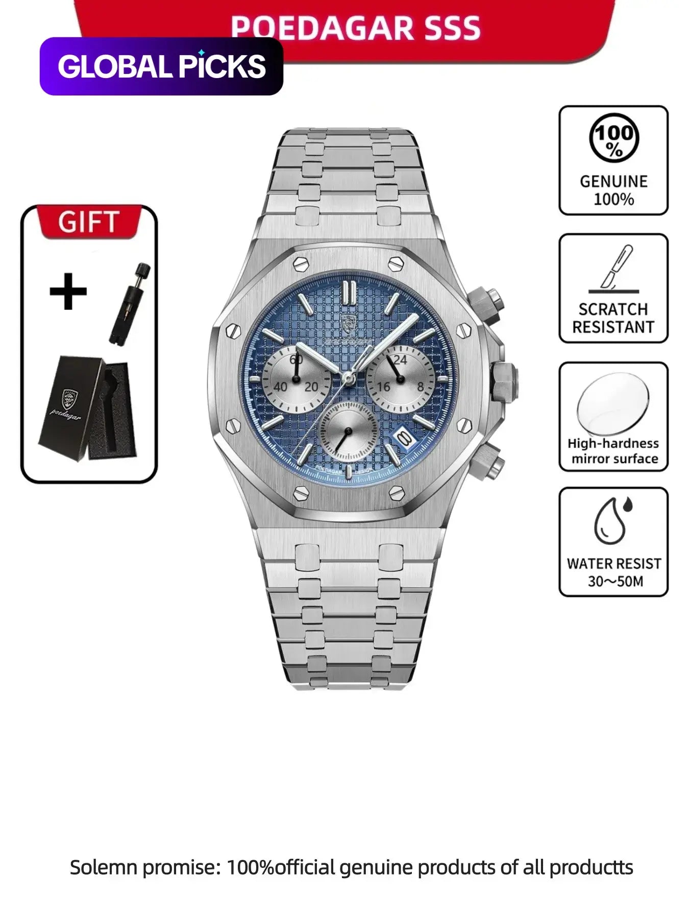 Men'S Business Fashion round Dial Quartz Watch, Fashion Waterproof & Luminous Watch with Date Feature, Trendy All-Match & Exquisite Watch for Birthday Gift with Box, Business Fashion Watches