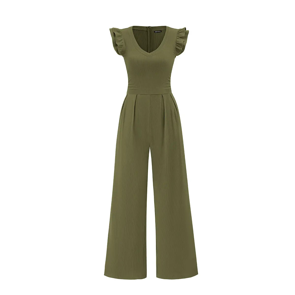 Prettygarden One Piece Jumpsuits for Women Dressy Ruffle Cap Sleeve V Neck Ribbed Knit Wide Leg Romper Casual Spring Outfits