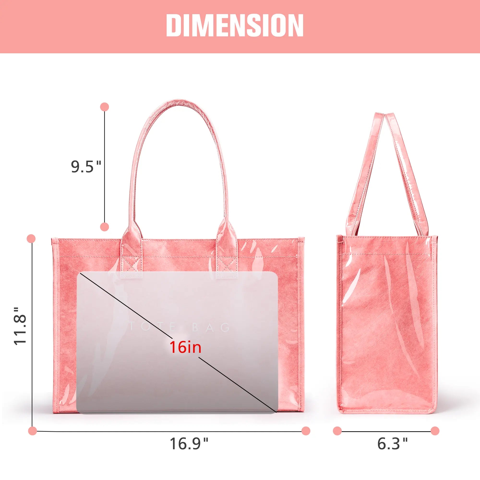 KALIDI PVC Tote Women Weekender Everything Fashion Bag Large Shopper Handbag Oversize Shoulder Travel Purse