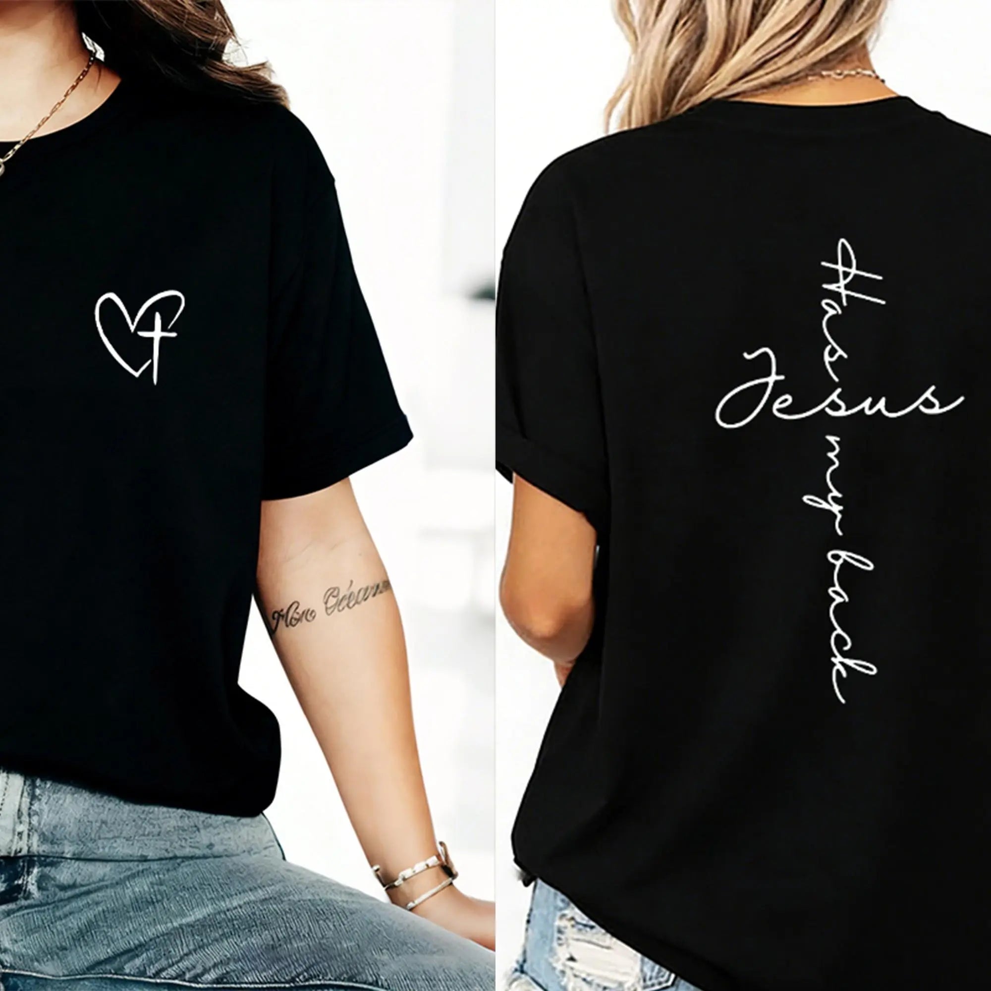 Jesus Has My Back Print T Shirt Birthday Casual Christian Shirt, Christian Merch Jesus Shirt Faith Shirt Christian Gift Teen Christian Apparel