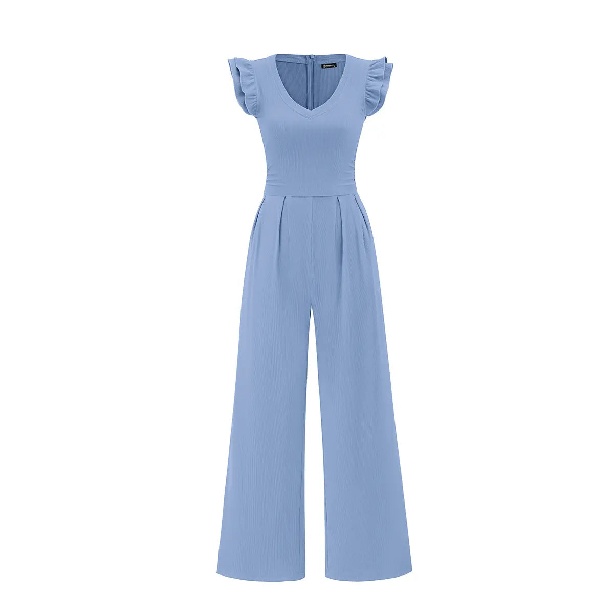 Prettygarden One Piece Jumpsuits for Women Dressy Ruffle Cap Sleeve V Neck Ribbed Knit Wide Leg Romper Casual Spring Outfits