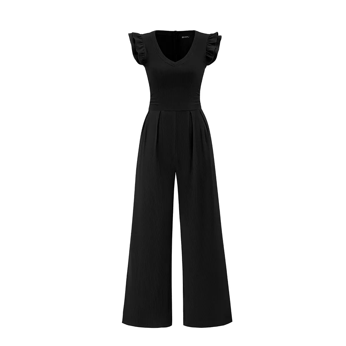 Prettygarden One Piece Jumpsuits for Women Dressy Ruffle Cap Sleeve V Neck Ribbed Knit Wide Leg Romper Casual Spring Outfits