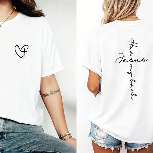 Jesus Has My Back Print T Shirt Birthday Casual Christian Shirt, Christian Merch Jesus Shirt Faith Shirt Christian Gift Teen Christian Apparel