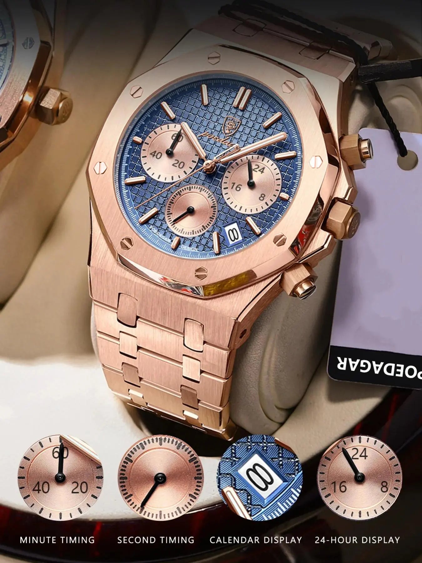 Men'S Business Fashion round Dial Quartz Watch, Fashion Waterproof & Luminous Watch with Date Feature, Trendy All-Match & Exquisite Watch for Birthday Gift with Box, Business Fashion Watches